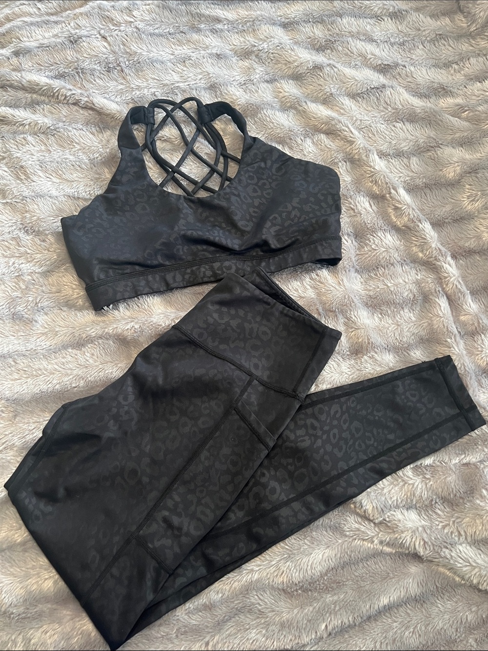 Black Leopard Print Sports Bra & Legging Set